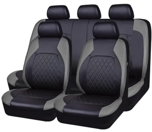 QINGNB Auto Sitzbezüge für Dacia Duster 2000-2018 2019 2020 2021 2022 2023, 5 Sitzer Leder Autositzbezüge Set Wasserdicht Schonbezüge Kompletter Satz Sitzauflag Zubehör,Grey/A