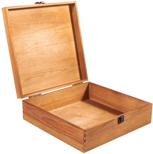 Budesoko Holzkiste Mit Deckel und Riegel für Schmuck, Werkzeuge und Spielzeug für Handwerk, Kunst, DIY-Enthusiast Holzbox, hölzerne Souvenir-Speicher-Kist, 30.5 x 30.5 x 10 cm