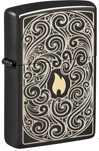 Zippo Windproof Lighter, Pattern Design – High Polished Black, Laser Two-Tone – Refillable, Reusable, Windproof Design – Comes in Gift Box – Made in USA