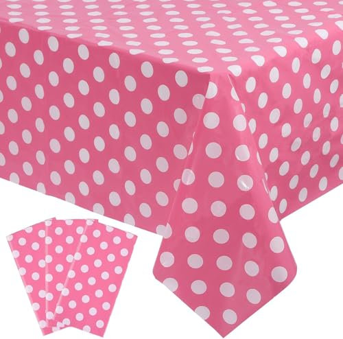 Kesfey Lot de 3 nappes Minnie Mouse à pois roses en plastique imperméable pour fête d'anniversaire, 137 x 274 cm