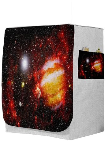 Highdi 3D Funda de Lavadora Cubierta, Secadoras de Carga Frontal Protector Exterior Cubierta a Prueba de Polvo (Capacidad M 8~10kg,Noche Estrellada 1)
