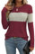 Gemulate Women's Jumpers Long Sleeve Tops Ladies Lightweight Knit Jumpers Round Neck Sweaters Casual Tight Fit Striped Sweatshirts T Shirt -Wine Red, M