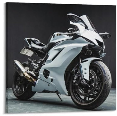 XFPMXC Motorrad-Poster R6, weißes Rennmotorrad, Superbike, dekoratives Gemälde, Leinwand, Wandkunstwerk, Bild, 40 x 40 cm