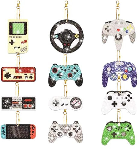 ZZHBSR Diamond Painting Schlüsselanhänger 12PCS DIY Diamanten painting Anhänger Set Game Controller 5D Doppelseitig Diamant Malerei Schlüsselbund,kreativ set für erwachsene Basteln für Anfänger