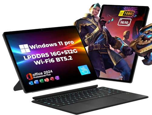 EYY 2 in 1 Laptop/Tablet Computer, Intel N100 (UP to 3.40GHz), 16GB LPDDR5 512GB SSD Windows 11 Laptop, 14 1920*1200 Resolution 16:10 Touchscreen, Wifi 6, BT5.2, HDMI, Backlit Keyboard, Dual Camera