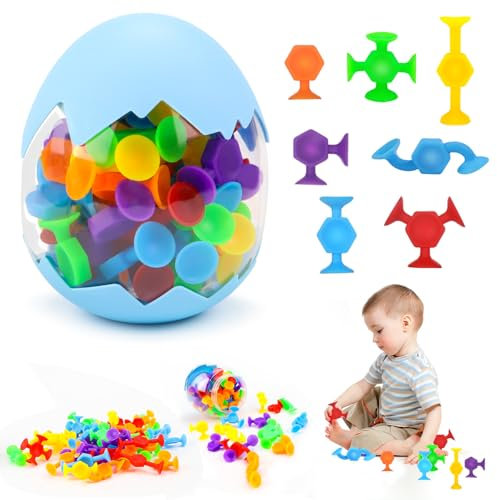 FSWWSF 48 Stück Saugnapf Spielzeug Kinder Silikon Badewannenspielzeug Montessori Ab 3 Jahre Reise Autismus Sensorik Bausteine