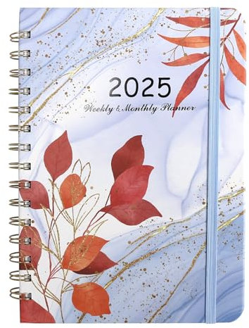 Terminplaner 2025 Kalender 2025 Ringbuch A5 mit Blumen Lesezeichen Planer 2025 Kalender 2025 Buchkalender 2025 Januar bis Dezember Wochenplaner Schülerplaner 2025 Planner 2025 Taschenkalender (Blau)