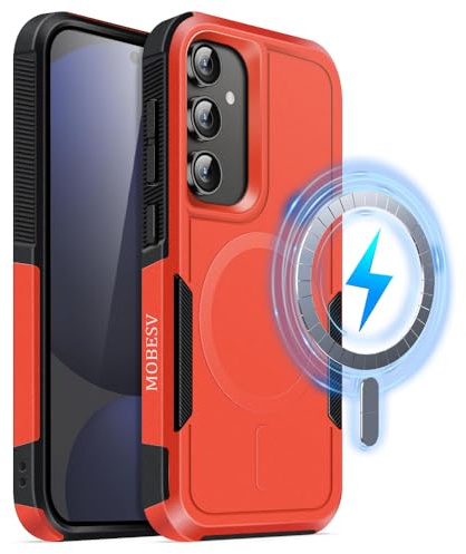 MOBESV Magnetisch Hülle für Samsung Galaxy S24 FE 6,7 Zoll, Handyhülle kompatibel mit MagSafe, Matte Stoßfeste Cover, Orange