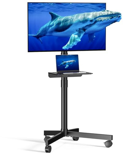 Mobile TV Cart for 23-60 Inch LCD LED OLED Flat Curved Screen TVs - Height Adjustable Rolling Floor Stand with Shelf and Locking Wheels - Up to 88lbs, Max VESA 400x400mm, Black