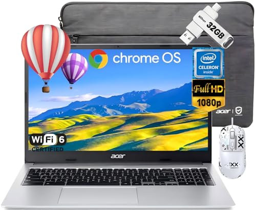 acer Laptop Chromebook 315 para negocios estudiantiles, pantalla IPS FHD de 15.6 pulgadas, portátiles Chomebook, Intel Celeron N4500, 4 GB de RAM, 320 GB (eMMC de 64 GB + tarjeta de 256 GB), WiFi6,
