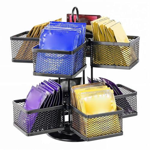 Teebeutelorganizer, Teebeutelaufbewahrung, drehbares Karussell, 96 Teebeutel, Lazy Susan Kaffeesahne, Süßstoff, Teedose für Küche, Theke, Schrank, Speisekammer, Regal