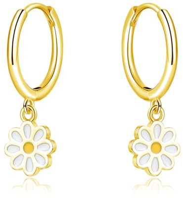 Loutade Ohrringe Silber 925 für Damen, Sterling Silber Creolen mit Anhänger | Creolen Silber 925 mit Wassertropfen / Schwarz Herz / Sonnenblume Anhänger, Hypoallergen Leichte Ohrringe Silber Hängend
