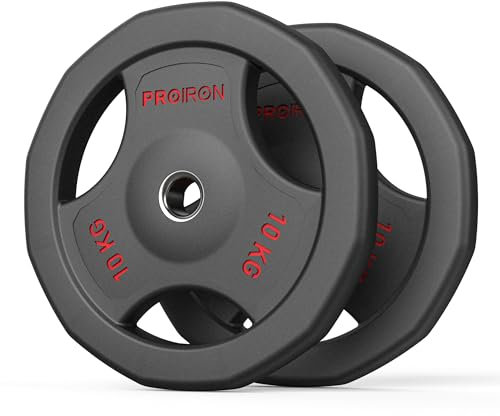 PROIRON Hantelscheiben 30mm, Gewichtsscheiben 1,25kg, 2,5kg, 5kg, 10kg, Hantelscheiben Gusseisen, Gummiert Praktische Griffe und Stahlkern-2.5kg