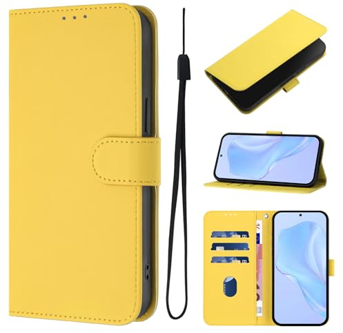 Compatible with iPhone 126.1in Magnetic Flip PU Leather Case Yellow YB3 | Premium Folio Wallet Case Card Slot Kickstand Shockproof Phone Cover for iPhone 12 6.1
