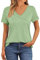 NAIOSS Camiseta de manga corta para mujer, cuello de pico, camiseta de verano, elegante, de algodón, camiseta informal, Manga corta verde claro, XXL
