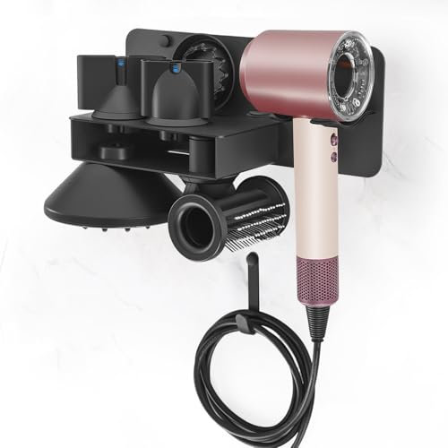 MidingChai Fönhalter ohne Bohren, Föhn Halterung kompatibel mit Dyson Supersonic Nural, Metall Wandmontage Fönhalter für Badezimmer und Salon, Aufbewahrung für 5 Diffusordüsen