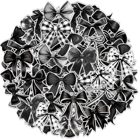 Serencatcher 100pcs Black Bow Stickers, Cute Bow Tie Stickers(20 Designs) for Bows Birthday Bridal Shower Wedding Baby Shower Party Favors for Water Bottle Laptop Skateboard Luggage