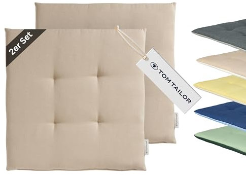 TOM TAILOR NEU! Sitzkissen Stuhl 2er Set - gemütliche Stuhlkissen 40x40 cm in Beige - Sitzauflage waschbar für Esszimmer, Bürostuhl, Bank, Boden & Gartenmöbel - Oeko Tex Zertifiziert
