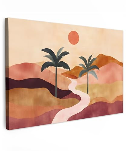 MuchoWow© Wandbilder Groß XXL Wohnzimmer Wanddeko Schlafzimmer Zimmerdeko | 120x80 cm - Wandgemälde Zimmer Deko auf Wand Dekoration Wall Art Hügel - Palmen - Abstrakt