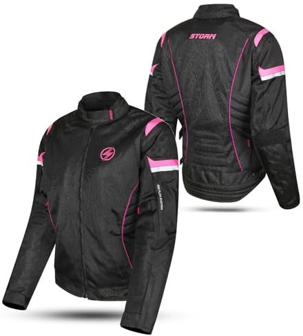 Giacca Moto Estiva Donna Giacca Protettiva Traspirante con Protezioni Omologate CE Tessuto Mesh Leggero e Resistente Nero e Rosa (IT, Testo, XS, Regular, Regular, Standard, Nero Rosa)