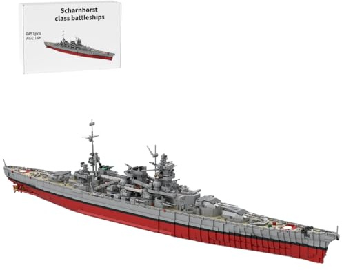 LootPop Scharnhorst-Klasse Schlachtschiff Bausatz, 6457 Teile WWII Deutsches Kriegsschiff, Maßstabsgetreues Militärmodell für Erwachsene, Grauer Rumpf, roter Boden