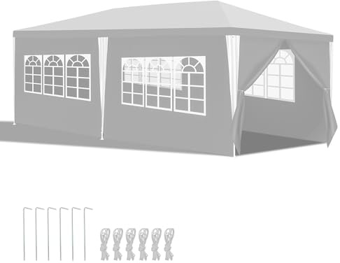 Hebitod Tonnelle imperméable 3 x 6 m avec 4 Panneaux latéraux, Tente de réception, Protection UV, tonnelle de Jardin, pour Jardin, Mariage, extérieur, fête, Camping (Blanc)