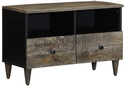 Lauuoeriau Meuble TV pour maison et jardin, gris clair, 70 x 33,5 x 46 cm, bois massif mangue