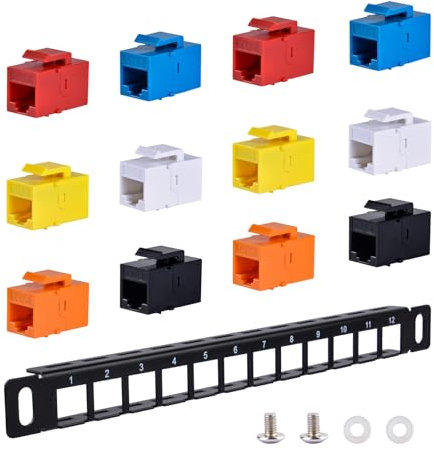 GeeekPi Panneau de Brassage Keystone, 10 Pouces 0,5U 12 Ports, avec Prises RJ45 Cat6, Compatible DeskPi RackMate T0/T1/T2 Armoires réseau/Racks de Serveur, Gestion de Câbles Numérotée