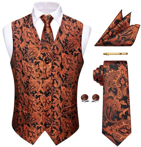 YourTies Weste für Herren, Seide, Jacquard, Blumenmuster, Paisleymuster, Krawatte, Einstecktuch, Manschettenknöpfe, Krawattenklammer, Hochzeit, formelle Anlässe