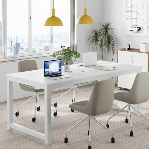 Estiliza Schreibtisch 160 cm weiß – Laptop-Schreibtisch mit großer Tischplatte – moderner Studientisch für Telearbeit / Schlafzimmer – solide Arbeitsplatz aus Massivholz – 160 x 80 x 75 cm