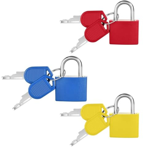 GNALIA Candado Maleta Viaje 3 Unidades 28mm Rojo Amarillo Azul Con Llaves Pequeño Para Mochila Gimnasio