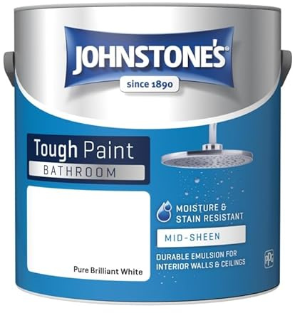Bathroom Paint 2.5L – Mid Sheen Pure Brilliant White – Moisture & Steam Resistant Wall & Ceiling Paint – Mould Resistant Washable Finish for Bathrooms