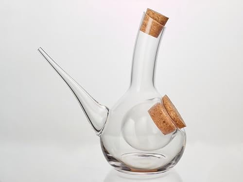 Porrón Enfriador con Aguja de Cristal Tradicional con Capacidad 500 ml y Compartimento Independiente para Hielo – Salida Fina para Servir – Doble Tapón de Corcho