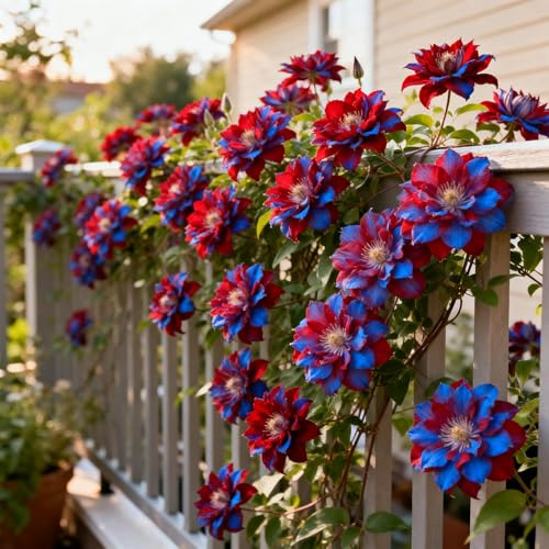 Kletternde Clematis zum Anpflanzen–Elegant Mehrjährig Winterhart,ideal zur Dekoration von Gartenzaun und Beet-4Rhizom-C