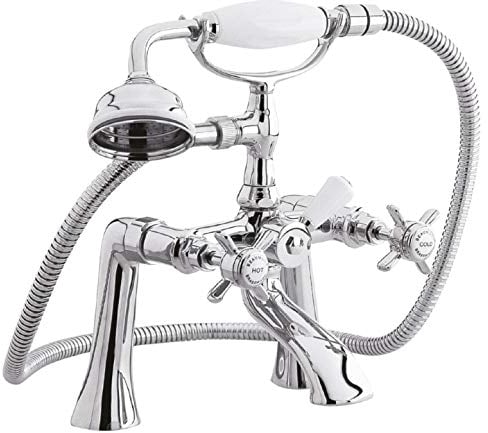 nuie I304X Beaumont Traditional Bathroom Crosshead Handle 1/2 Bath Shower Mixer Tap with Shower Kit, 282 x 220 x 165mm , Chrome