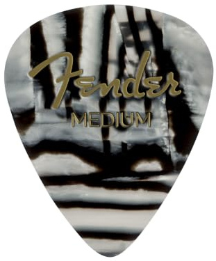 Fender Guitar Picks 351 Shape, Zebra Pattern, Medium Thickness, Celluloid, Stylish Design, 12 Pack