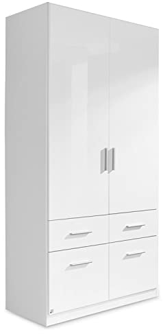 Kleiderschrank Schlafzimmerschrank Drehtürenschrank | 2-türig | Dekor | Weiß | Hochglanz | 91x197x54 cm