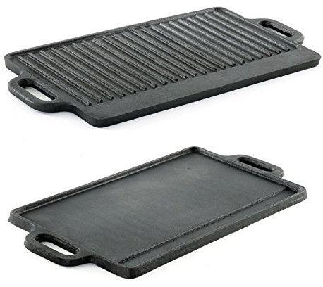 HomeZone résistant Petit Fonte Anti adhésif Poêle à Griller (22cm X 15cm) Double Face réversible Poêlon avec strié et Plat Surfaces intégré Plateau EGOUTTAGE, Convient à Induction céramique