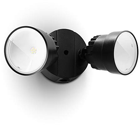 LUTEC P6221B Projecteur LED d'extérieur à double tête 2000 lumens 18 W avec interrupteur contrôlé étanche pour terrasse, jardin, cour Noir