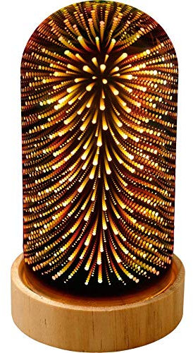 noTrash2003 Dekorative Leuchtglocke mit beruhigendem LED Effekt, verspiegelte Oberfläche mit interessantem 3-D Licht Kiefern Holz Sockel weihnachtliche Tischdekoration für zu Hause