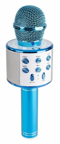 MAX KM01 Bluetooth Karaoke Microphone - Wireless MP3 Player, Built-in Speaker, LED Lights, Portable Handheld Mic for Singing, Home Parties, Kids & Adults, Compatible with Android & iOS - Blue