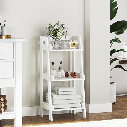 UTEX TEX 3-Tier Bathroom Spacesaver, Storage Ladder Shelf, White