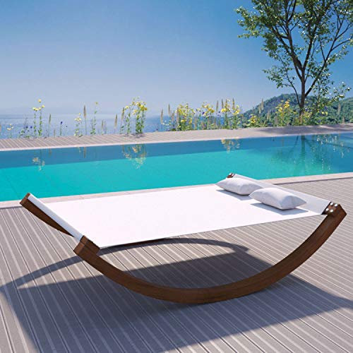 CONCEPT USINE | Hamac 2 Places à Bascule | Design AMADORA Bois & Beige | Transat pour 2 Personnes | Confortable & Résistant | Lit de Jardin en Bois en Mélèze | Idéal pour Un Bain de Soleil Relaxant