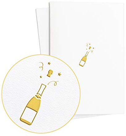 Geburtstagskarten (2 Stück) Edel mit Champagnerflasche in Goldprägung auf Strukturiertem Papier, Geschenkidee und Karte zum Geburtstag und anderen exklusiven Anlässen, E02