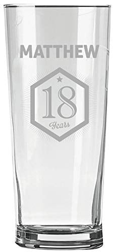 Personalised Engraved Pint Glass - 18th Birthday Gift, Personalised Name, 18 Years in Border Design