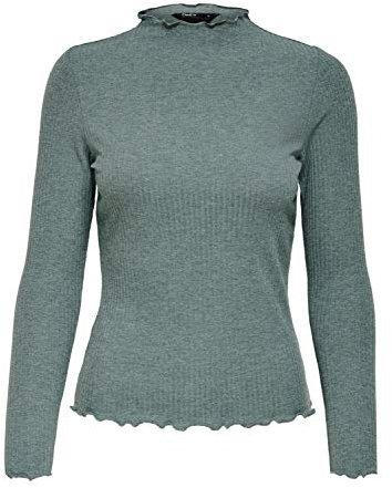ONLY Women's Onlemma L/S High Neck Top Noos Jrs T Shirt, Green Detail Balm: Melange, XL UK