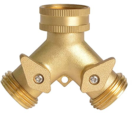 MKNZOME Distributore Splitter a 2 Vie in Ottone Massiccio, Y Sdoppiatore 3/4 Rubinetto Tubo Giardino Parti per di lavastoviglie Lavatrice l'irrigazione Il Lavaggio Auto Sdoppiatore Connettore