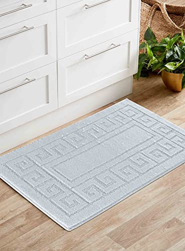 IVY Washable Door Mat Kitchen Mats Non Slip Greek Key Design Kitchen & Hall Runners Doormats, Silver, 60x110 cm