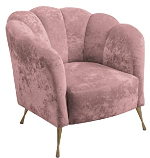 RAVIO Cocktailsessel Adria, Muschelsessel mit Beine aus verchromtem Metall, Muschelstuhl vom Hersteller, Freizeitsessel für Wohnzimmer, Armlehnstuhl (Eureka 2142 (Rosa) + Goldene Beine)