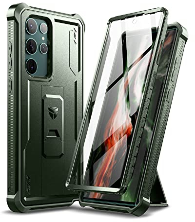 Dexnor Compatible with Samsung Galaxy S22 Ultra 5G Case with Built-in Screen Protector Military-Grade 360 Full Body Shockproof Bumper Protection Cover with Stand - Army Green